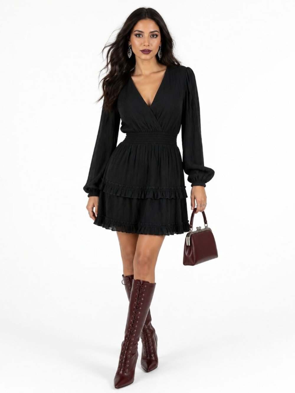 Altar'd State Black Ruffle Mini Dress Size Small Witchy Romantic Goth Party